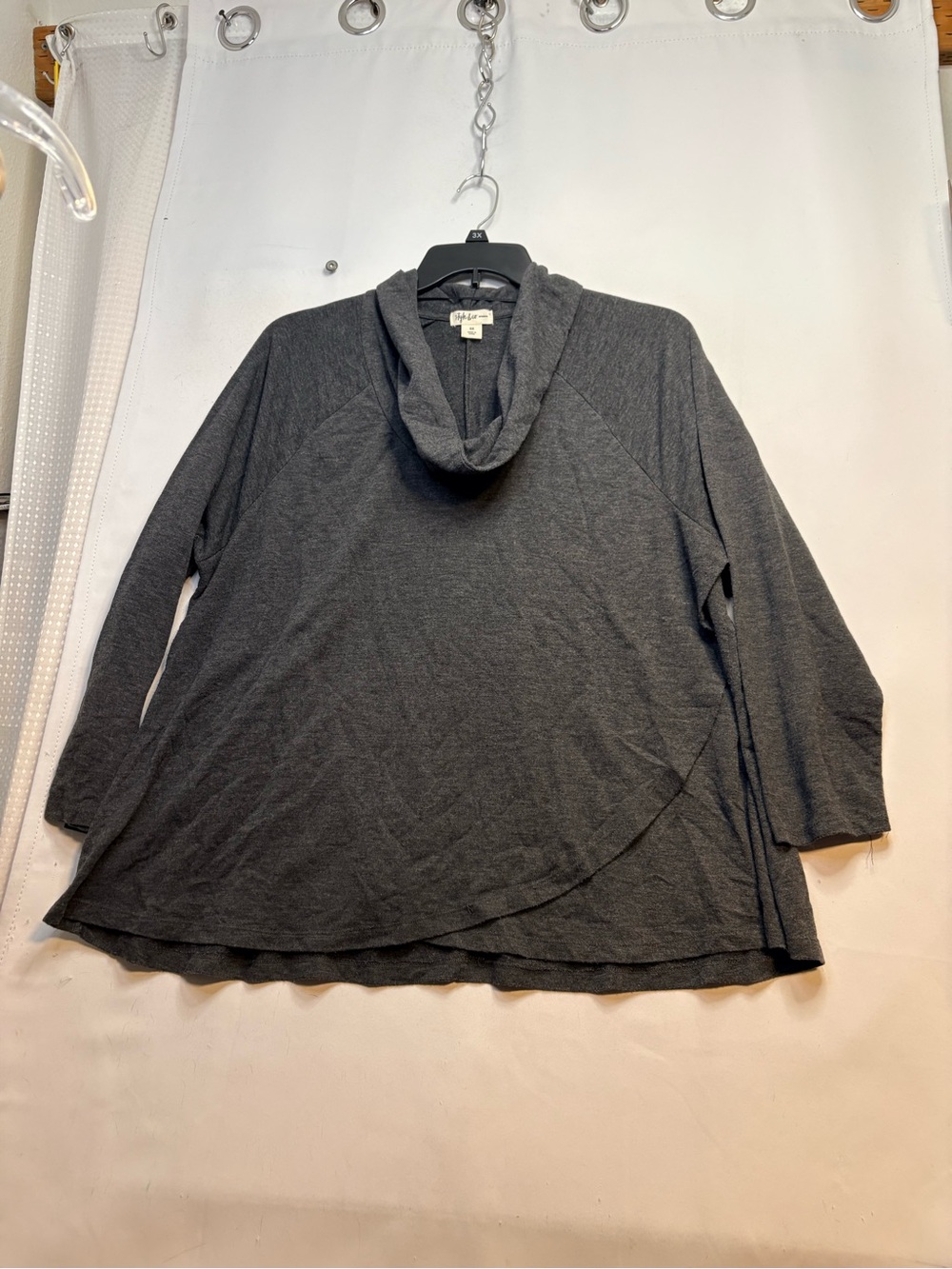 Style & Co Cowl Neck Top Womens 3X Gray Heathered Tulip Hem Long Sleeve Soft Kni